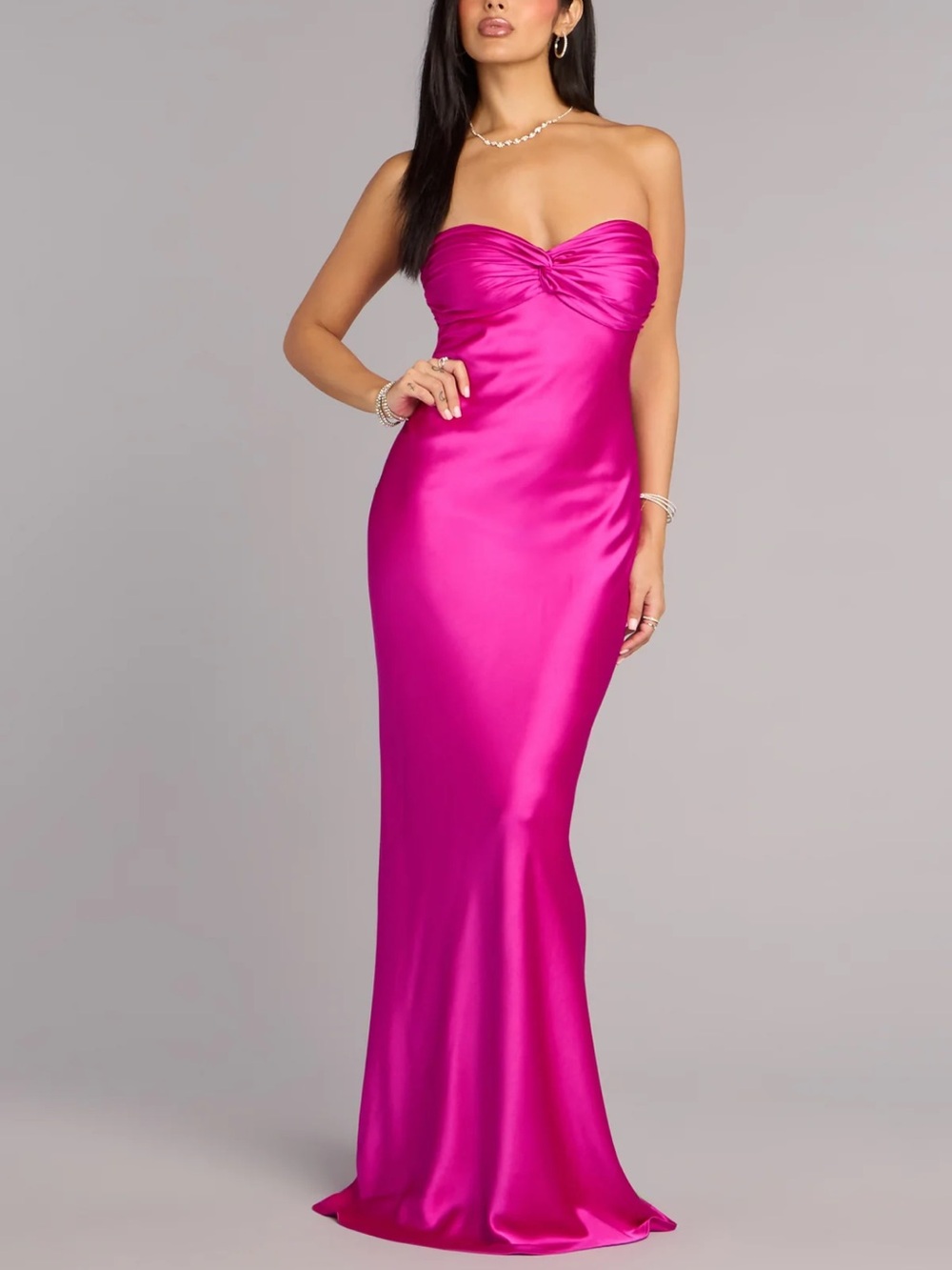 Windsor Strapless Hot Pink Satin Gown